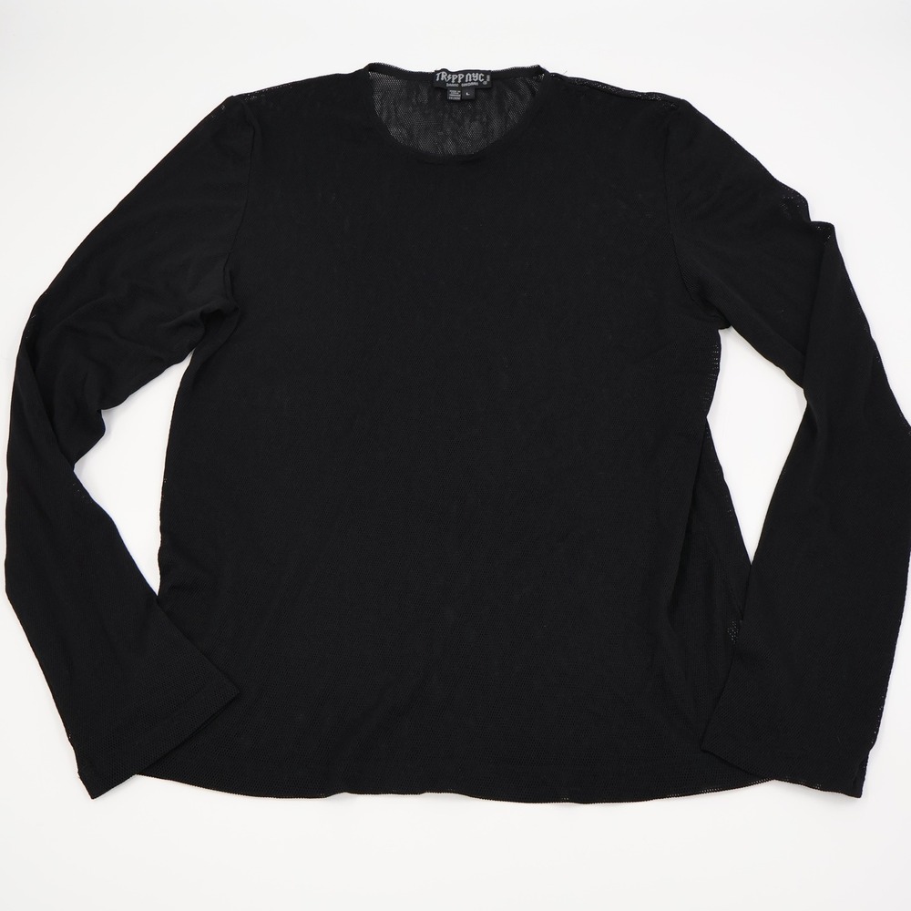 Tripp NYC Mesh Long‎ Sleeve Shirt Mens Large Black Sheer Gothic Daang Goodman